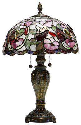 tiffany style lamp and stained glass shade, isolated on a white background