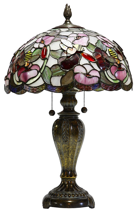 tiffany-style lamp shade on a table lamp